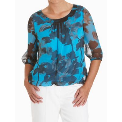 Minuet Petite Petite Turquoise Brushstroke Print Blouse