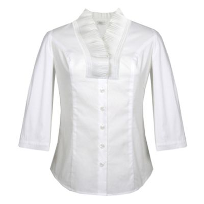 Petite White Pleat Stand Collar Blouse