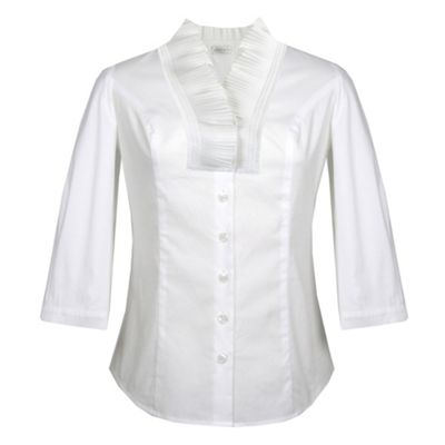 Minuet Petite Petite White Pleat Stand Collar Blouse