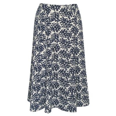 Navy Multi Jersey Brush Stroke Flared Skirt