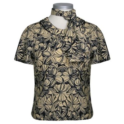 Eastex Navy multi short sleeve shell linear print blouse