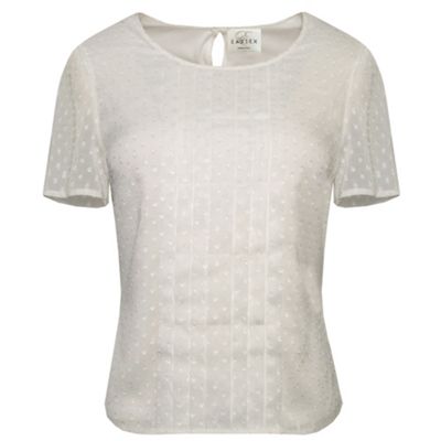 Eastex Ivory short sleeve pleat spot shell blouse