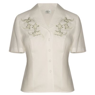 Ivory shadow leaf short sleeve blouse