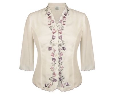 Eastex Ivory multi 3/4 sleeve crocus embellished blouse