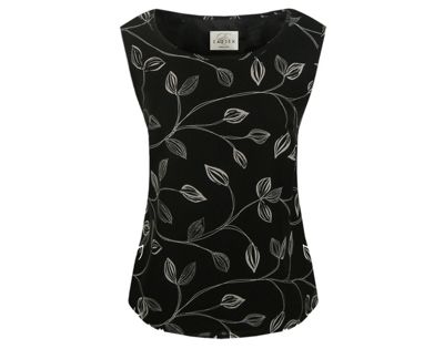 Black multi linear leaf print shell blouse