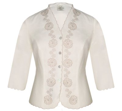 Eastex Ivory 3/4 embellished scalloped blouse