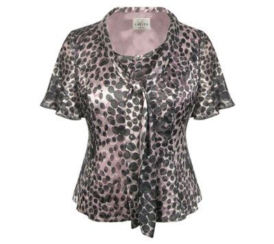 Eastex Purple multi short sleeve layered spot blouse