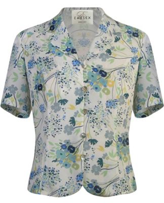 Eastex Teal Multi floral spray short sleeve blouse