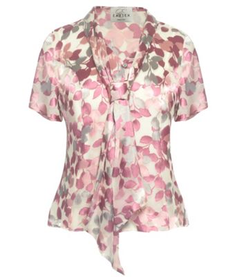 Eastex Pink multi shadow leaf short sleeve blouse