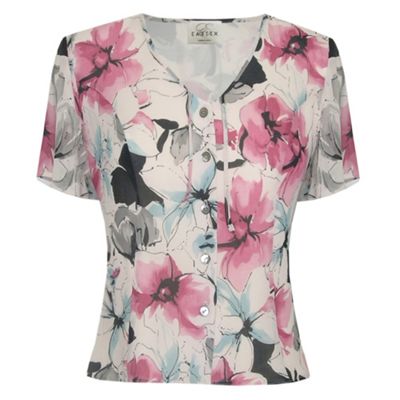 Eastex Pink multi etched pansy short sleeve blouse
