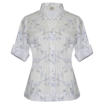 Rolle sleeve embroidered crinkle blouse