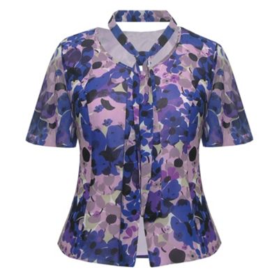 Eastex Blue multi Hawaiian floral blouse