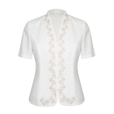 Eastex Neutral multi short sleeve fan embroidered blouse