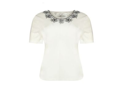 Short sleeve ivory contrast cutwork t-shirt