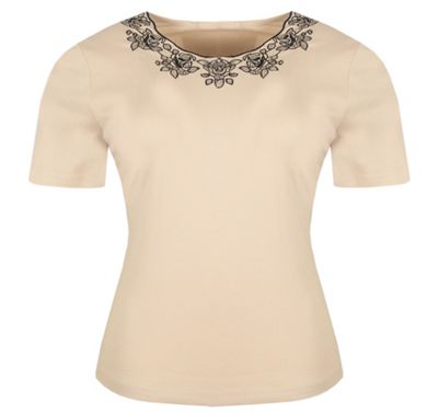 Eastex Stone short sleeve contrast embellished t-shirt