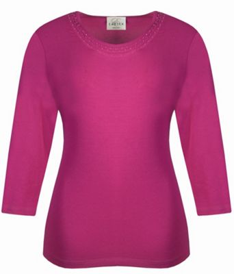 Bright pink 3/4 sleeve pintuck t-shirt
