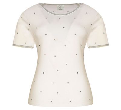 Ivory multi short sleeve embellished spot t-shirt