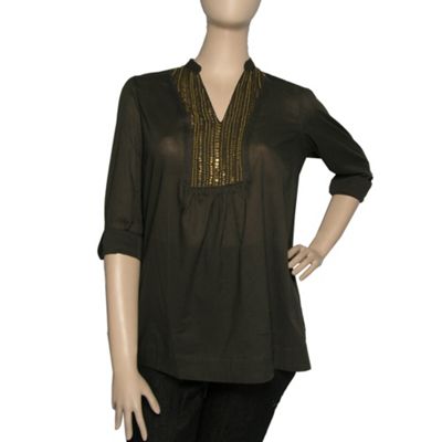 Khaki Sequin Neck Blouse