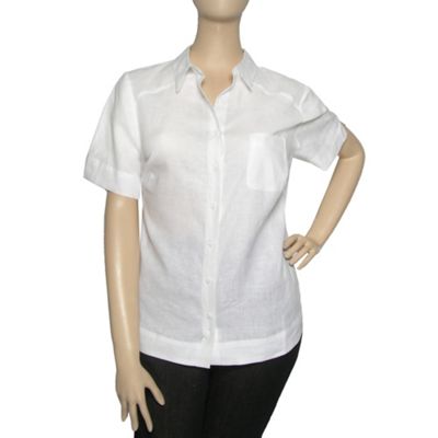 White Short Sleeve Linen Blouse