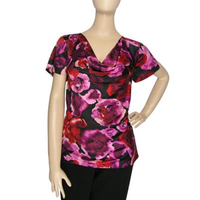 Rose Print Cowl Blouse