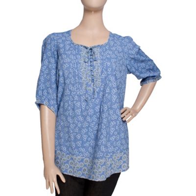 Ann Harvey blue floral print Moss Crepe Blouse