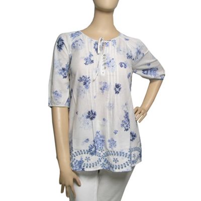 Ann Harvey White and Blue Blouse