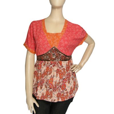 Red and Orange Sequin Embellished Blouse