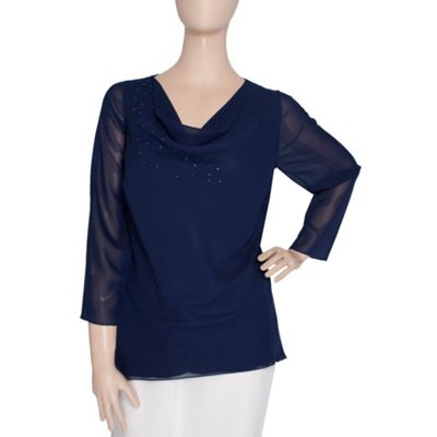 Ann Harvey Navy Drop Side Diamante Blouse