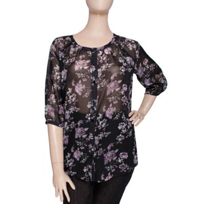 Ann Harvey Black Foral Blouse