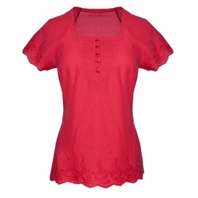 Raspberry Square Neck Embroidered Blouse