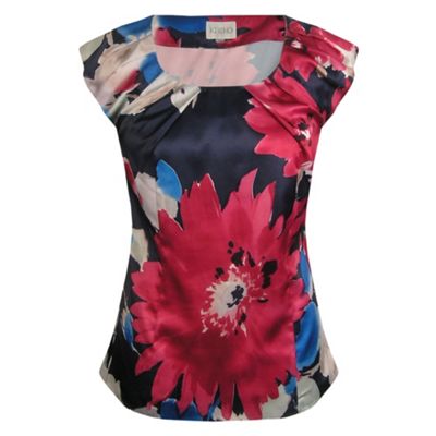 Pink Bloom Print Short Sleeve Blouse