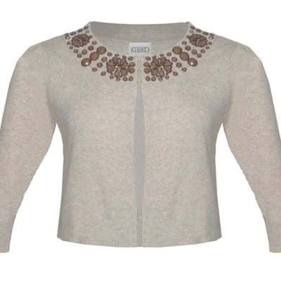Stone Gemstone 3-4 Sleeve Embroidered Cardigan