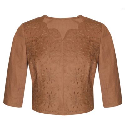 Petite Light Chocolate Cutwork Linen Jacket