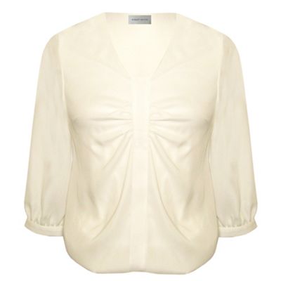 Minuet Petite Ivory Gathered Front Blouse