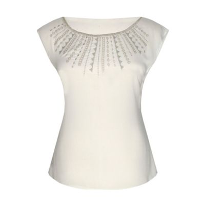 Minuet Petite Petite Ivory Gold Embellished Blouse