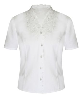 Short Sleeve Linen Look Embroidered Blouse