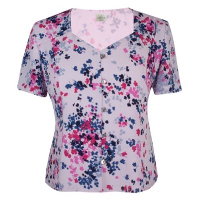 Short sleeve sweetheart neckline printed blouse