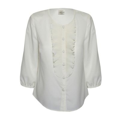 Eastex Ivory 3/4 Sleeve Plisse Pleat Blouse