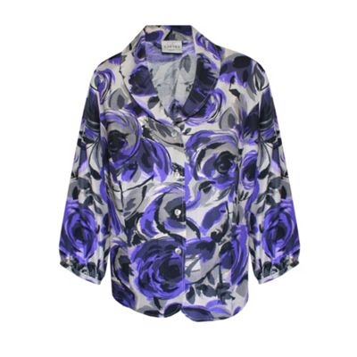 3/4 sleeve warm handle rose print blouse