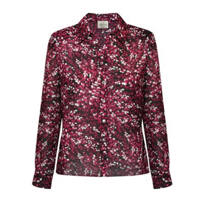 Long Sleeve Pink And Black Berry Print Blouse