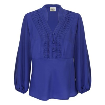 Bright Blue Ruched Button Through Blouse