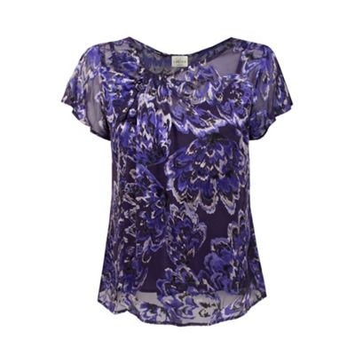 Purple And Silver Silk Burnout Blouse