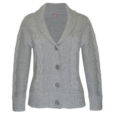 Light Grey Shawl Collar Popper Button Cardigan