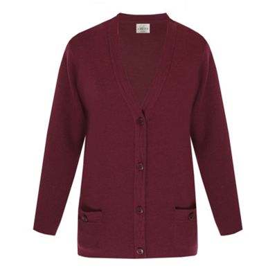 Dark Red Full Needle Wool V-Neck Cardigan