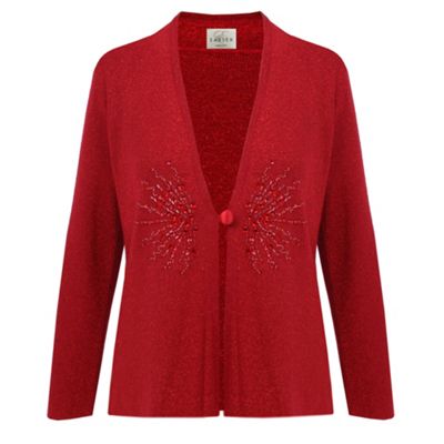 Bright Red Lurex Cardigan With Beading Detail