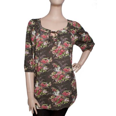 Ann Harvey Green Floral Print Moss Crepe Blouse