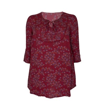 Ann Harvey Red Printed Notch Neck Blouse