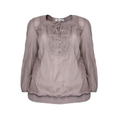 Ann Harvey Grey Shirred Embellished Neck Blouse