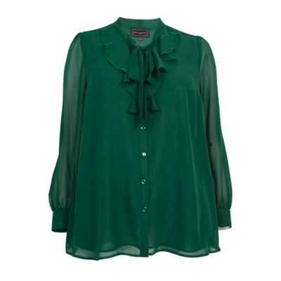 Ann Harvey Green Waterfall Pussy Bow Blouse