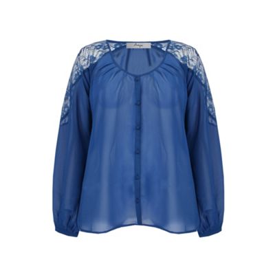 Ann Harvey Navy Lace Insert Blouse